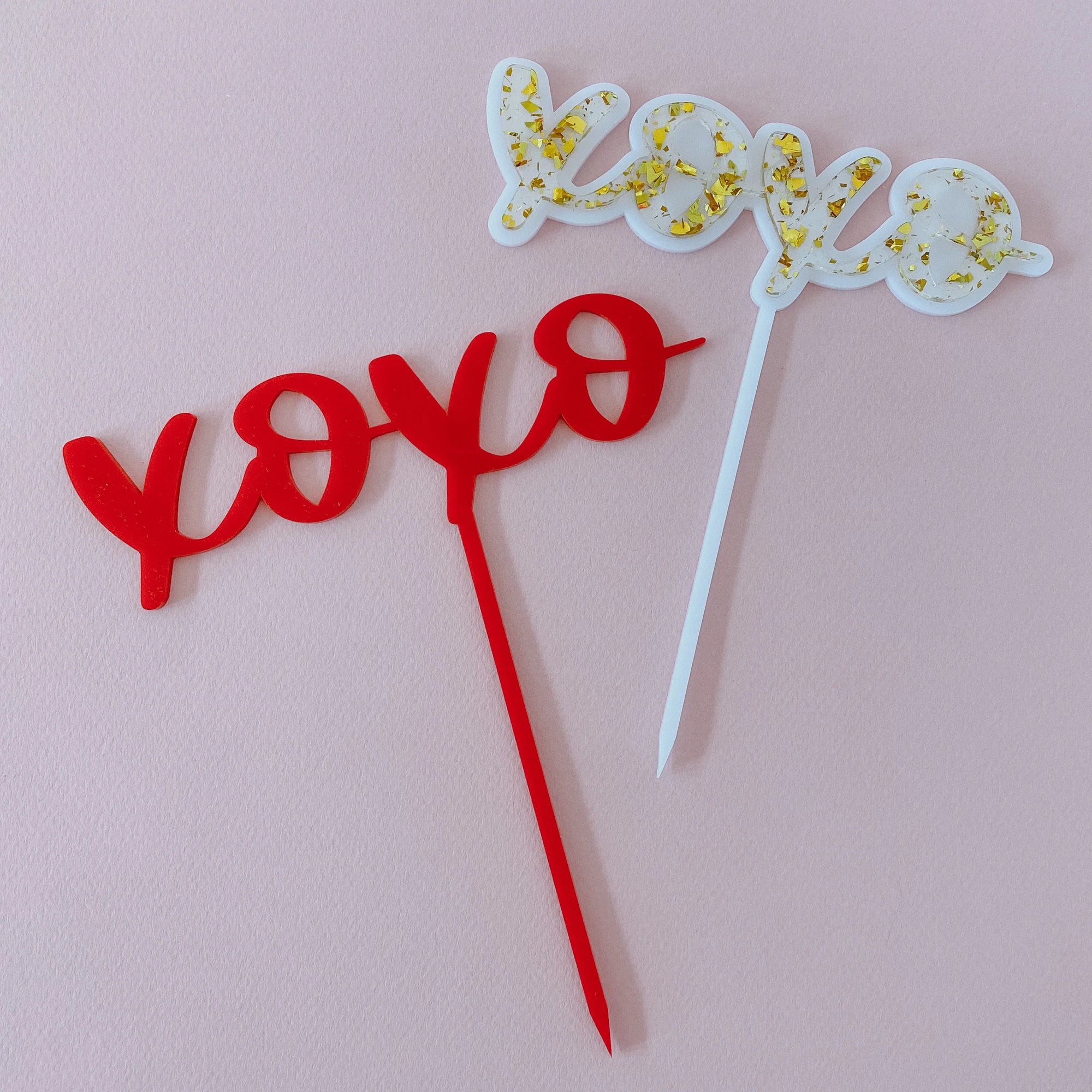 Valentines Cake Topper - Gold Flake Acrylic